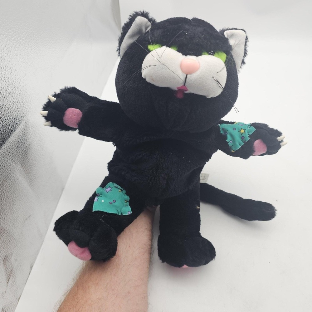 Vintage Gibson Greetings Black Cat Plush Stuffed Talking Toy Medium Cute 1996
